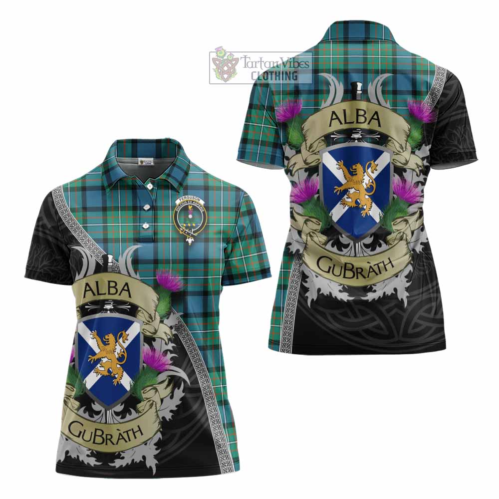 Tartan Vibes Clothing Ferguson (Fergusson) Tartan Family Crest Women's Polo Shirt Lion Rampant Royal Thistle Shield Celtic Inspired