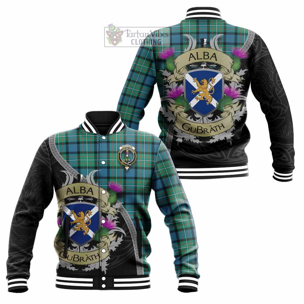 Tartan Vibes Clothing Ferguson (Fergusson) Tartan Family Crest Baseball Jacket Lion Rampant Royal Thistle Shield Celtic Inspired