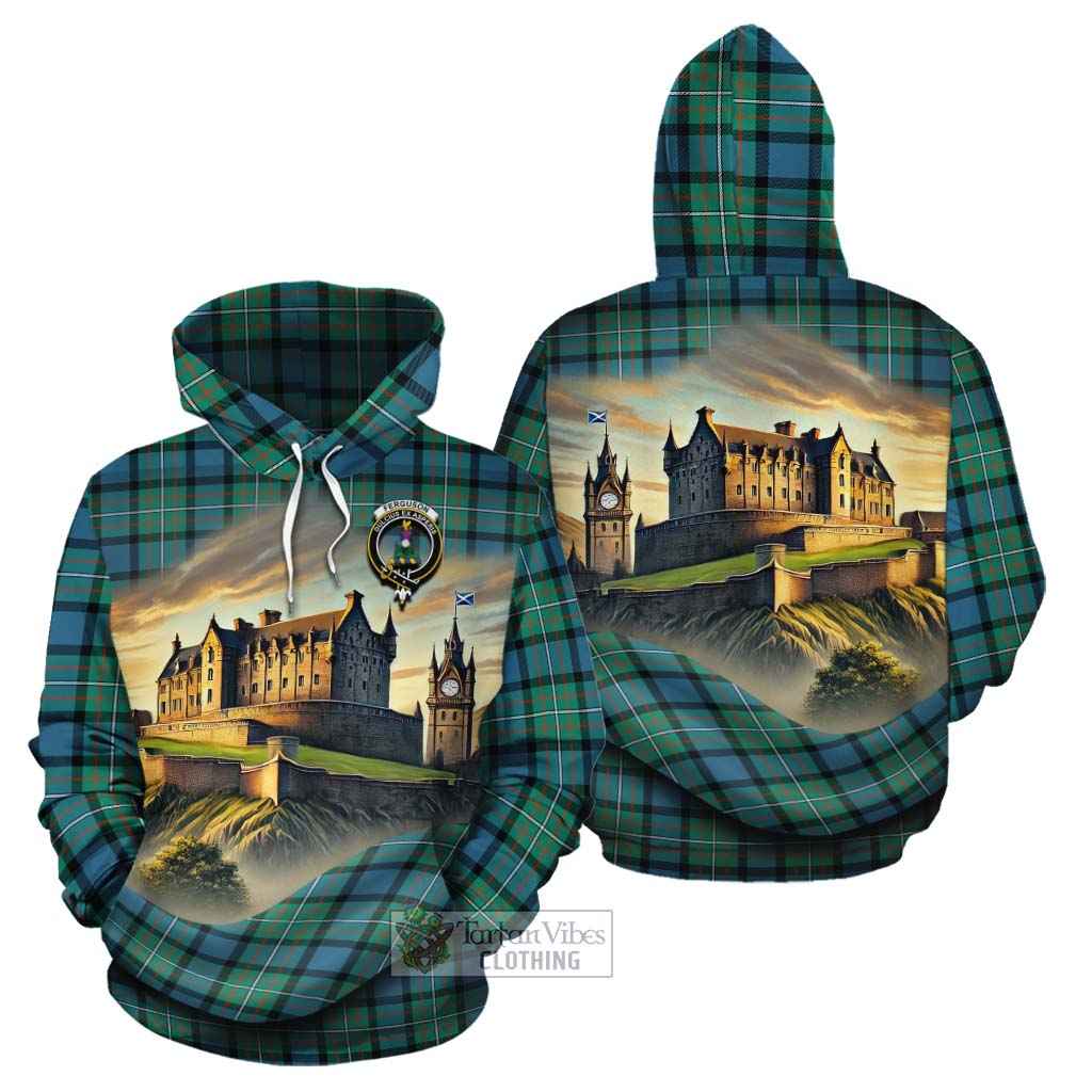 Tartan Vibes Clothing Ferguson (Fergusson) Tartan Family Crest Cotton Hoodie with Scottish Ancient Castle Style