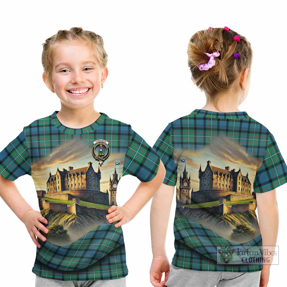 Tartan Vibes Clothing Ferguson (Fergusson) Tartan Family Crest Kid T-Shirt with Scottish Ancient Castle Style