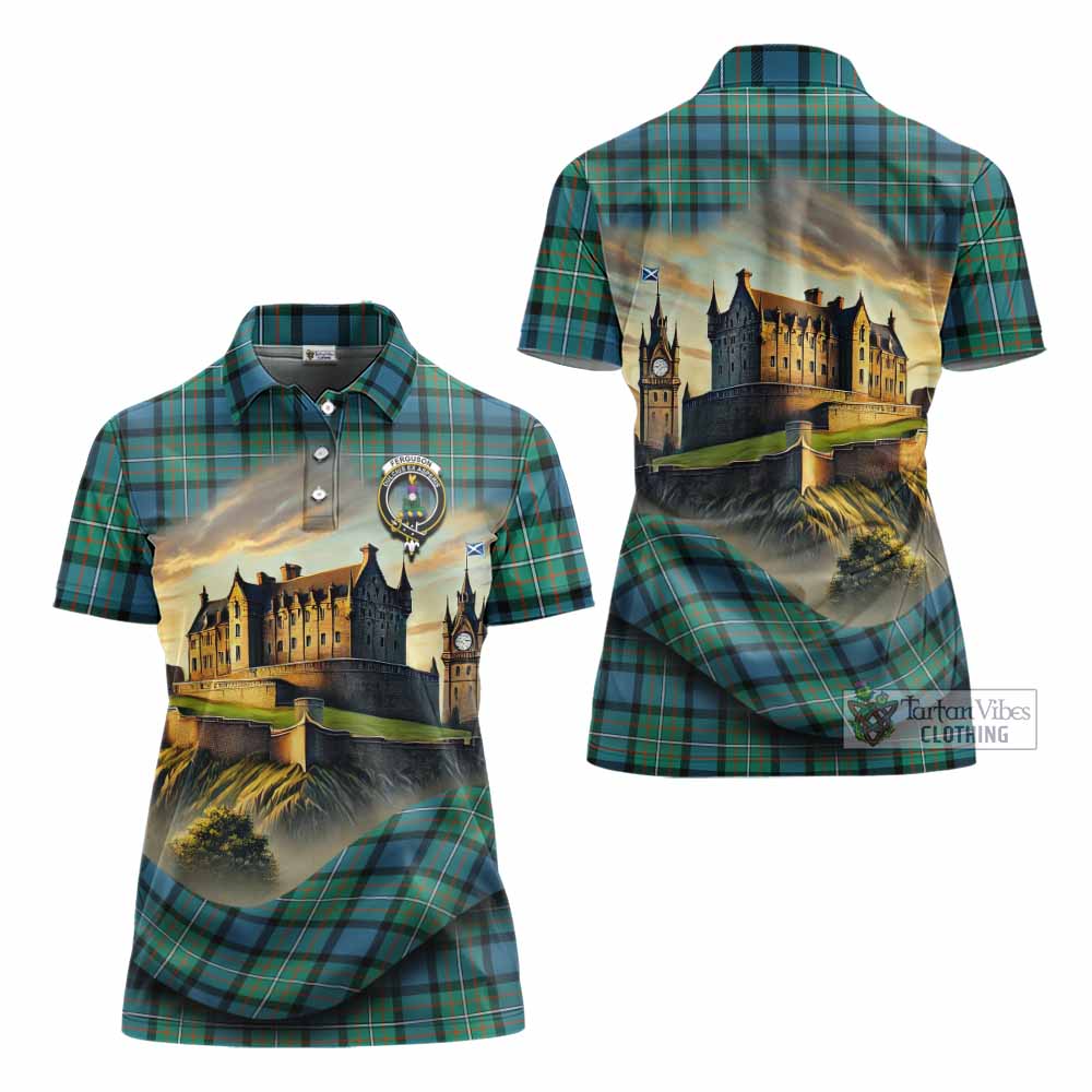 Tartan Vibes Clothing Ferguson (Fergusson) Tartan Family Crest Women's Polo Shirt with Scottish Ancient Castle Stype