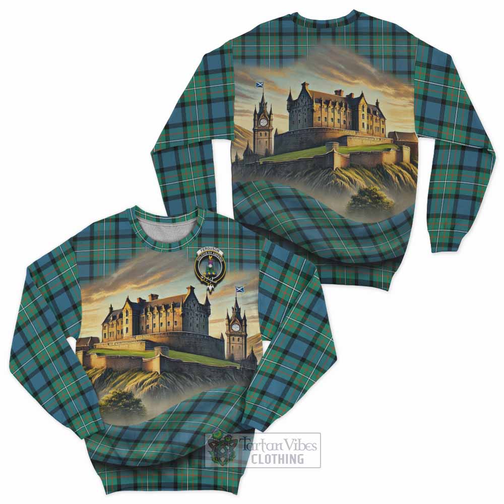 Tartan Vibes Clothing Ferguson (Fergusson) Tartan Family Crest Sweatshirt with Scottish Ancient Castle Style
