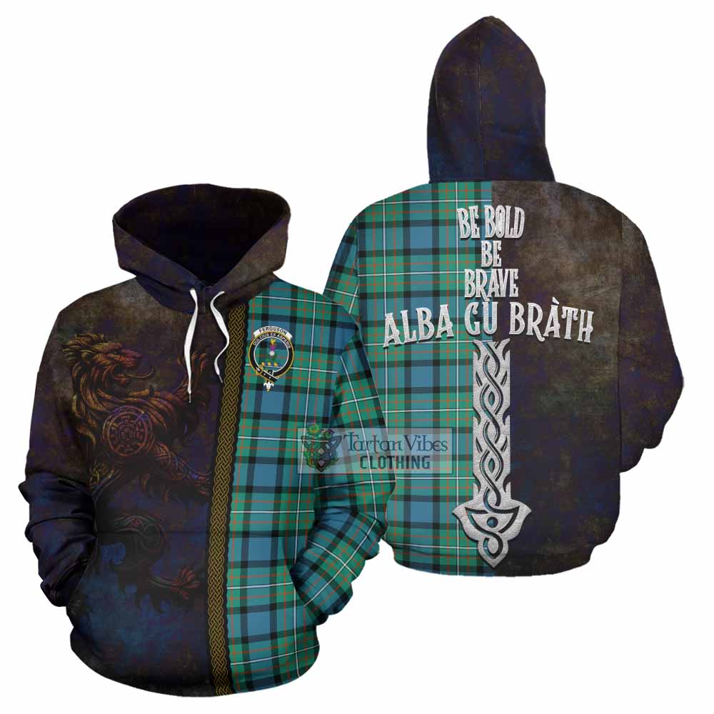 Tartan Vibes Clothing Ferguson (Fergusson) Tartan Family Crest Hoodie Alba Gu Brath Be Brave Lion Ancient Style