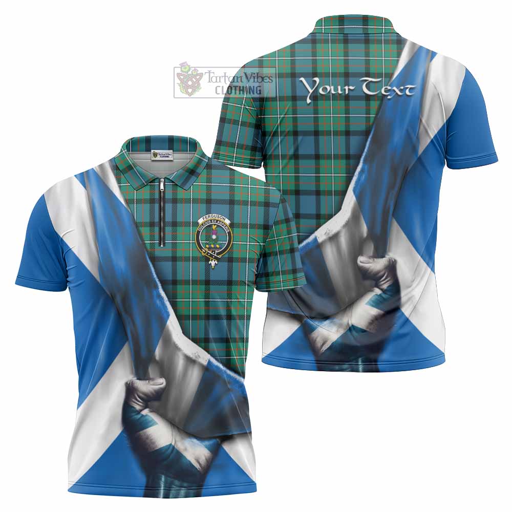 Tartan Vibes Clothing Ferguson (Fergusson) Tartan Zipper Polo Shirt with Family Crest Scotland Patriotic Style