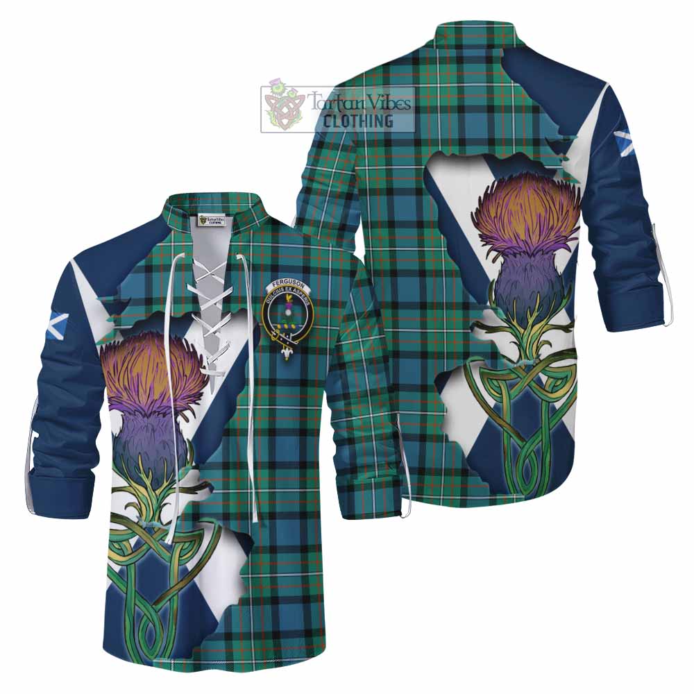 Tartan Vibes Clothing Ferguson (Fergusson) Tartan Family Crest Ghillie Kilt Shirt Scottish Thistle Celtic Inspired