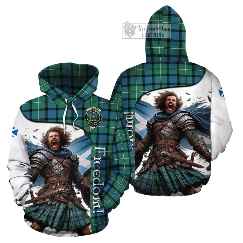 Tartan Vibes Clothing Ferguson (Fergusson) Crest Tartan Cotton Hoodie Inspired by the Freedom of Scottish Warrior