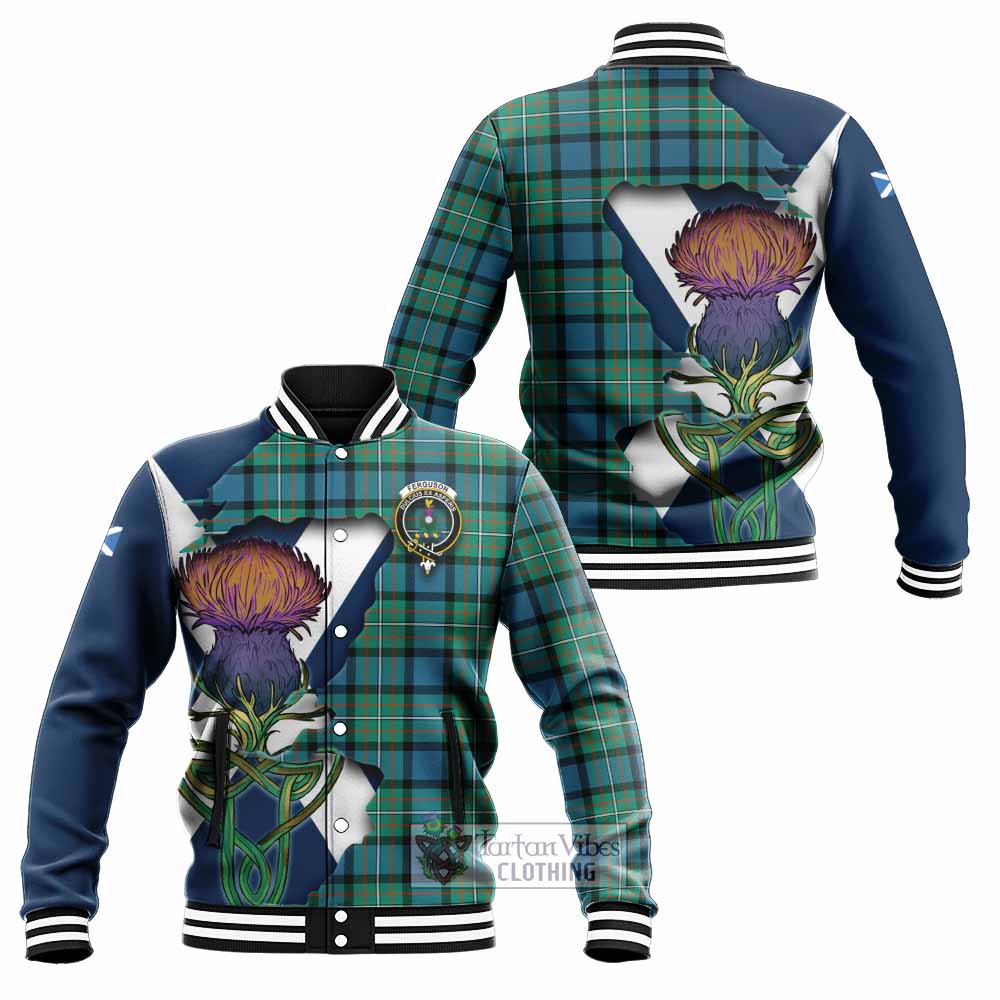 Tartan Vibes Clothing Ferguson (Fergusson) Tartan Family Crest Baseball Jacket Scottish Thistle Celtic Inspired