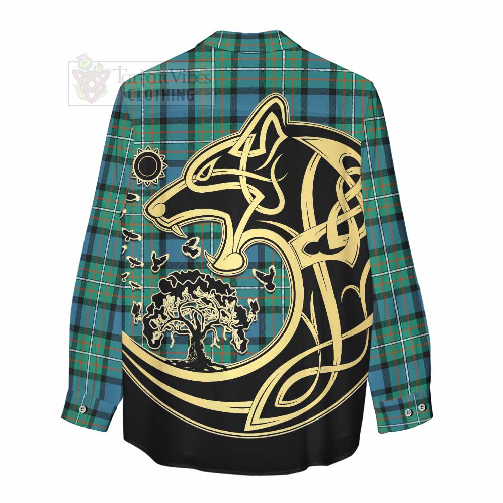 Tartan Vibes Clothing Ferguson (Fergusson) Tartan Women's Casual Shirt with Family Crest Celtic Wolf Style