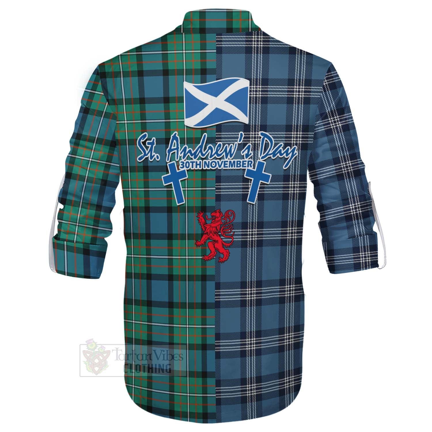 Tartan Vibes Clothing Ferguson (Fergusson) Tartan Ghillie Kilt Shirt Happy St. Andrew's Day Half Tartan Style