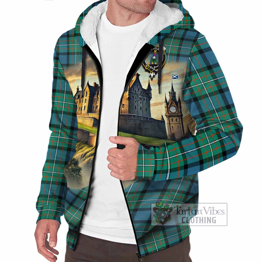 Tartan Vibes Clothing Ferguson (Fergusson) Tartan Family Crest Sherpa Hoodie with Scottish Ancient Castle Style
