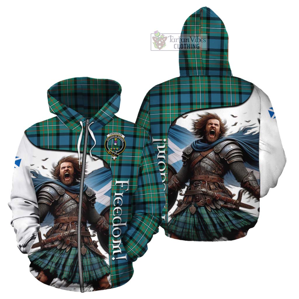 Tartan Vibes Clothing Ferguson (Fergusson) Crest Tartan Cotton Hoodie Inspired by the Freedom of Scottish Warrior