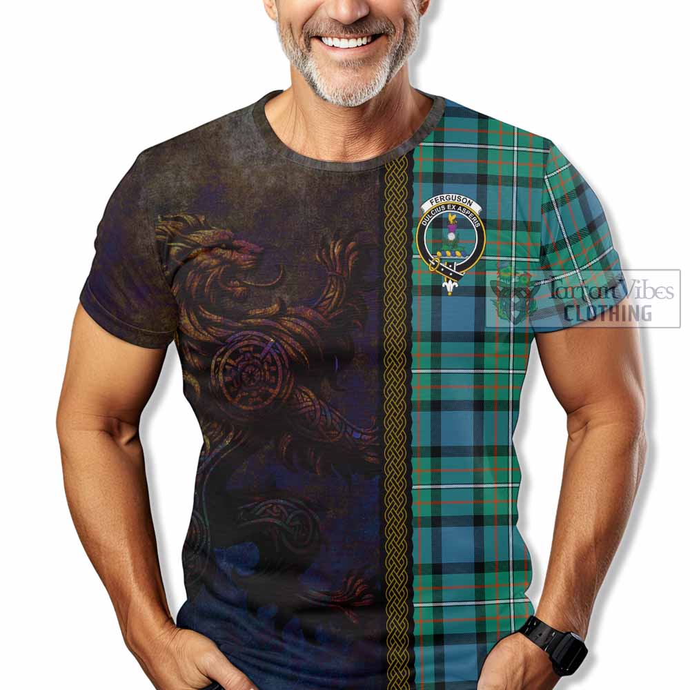 Tartan Vibes Clothing Ferguson (Fergusson) Tartan Family Crest T-Shirt Alba Gu Brath Be Brave Lion Ancient Style