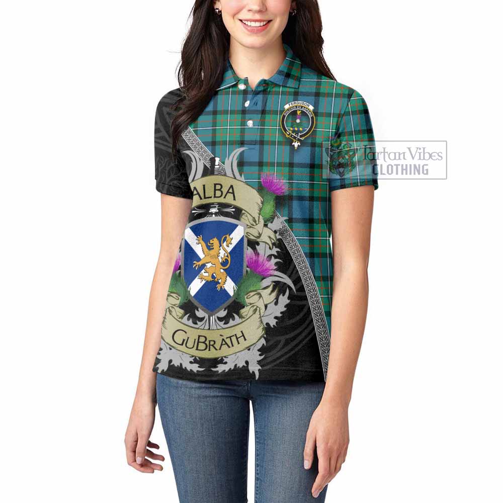 Tartan Vibes Clothing Ferguson (Fergusson) Tartan Family Crest Women's Polo Shirt Lion Rampant Royal Thistle Shield Celtic Inspired