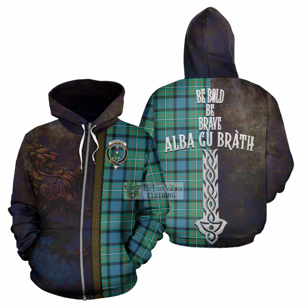 Tartan Vibes Clothing Ferguson (Fergusson) Tartan Family Crest Hoodie Alba Gu Brath Be Brave Lion Ancient Style