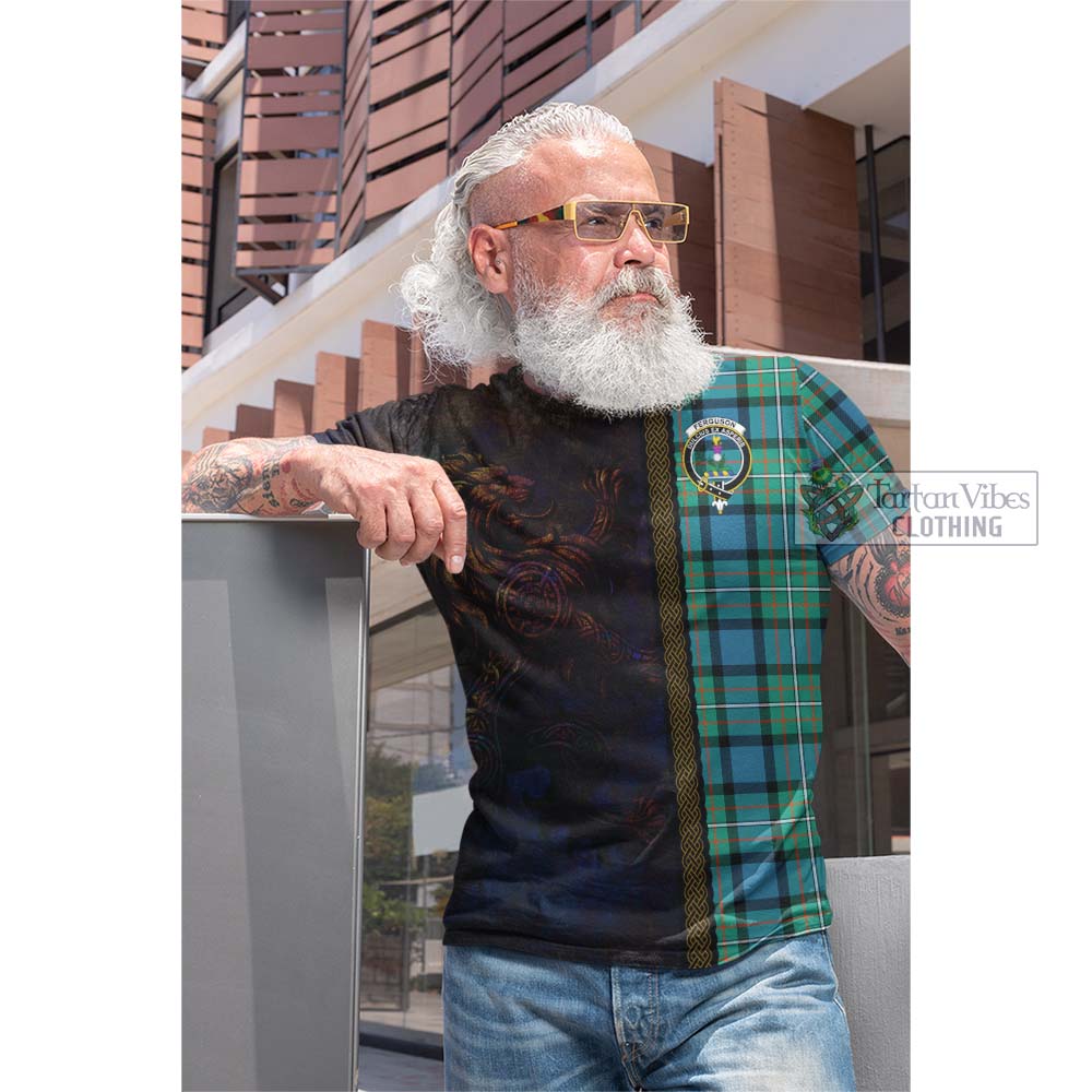Tartan Vibes Clothing Ferguson (Fergusson) Tartan Family Crest Cotton T-shirt Alba Gu Brath Be Brave Lion Ancient Style