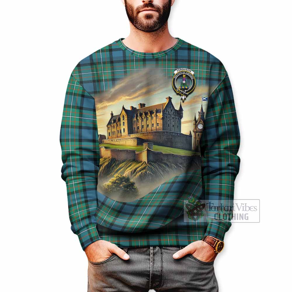 Tartan Vibes Clothing Ferguson (Fergusson) Tartan Family Crest Sweatshirt with Scottish Ancient Castle Style