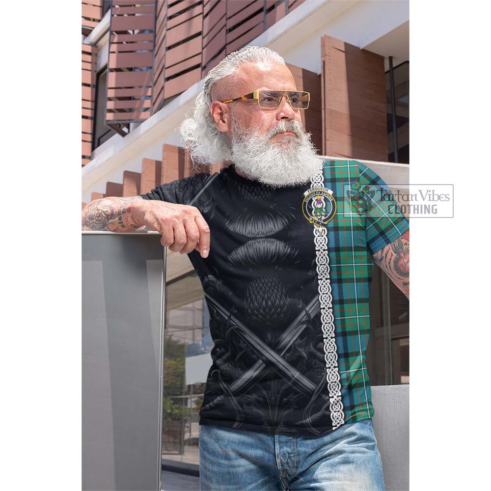 Tartan Vibes Clothing Ferguson (Fergusson) Tartan Cotton T-shirt with Family Crest Cross Sword Thistle Celtic Vibes