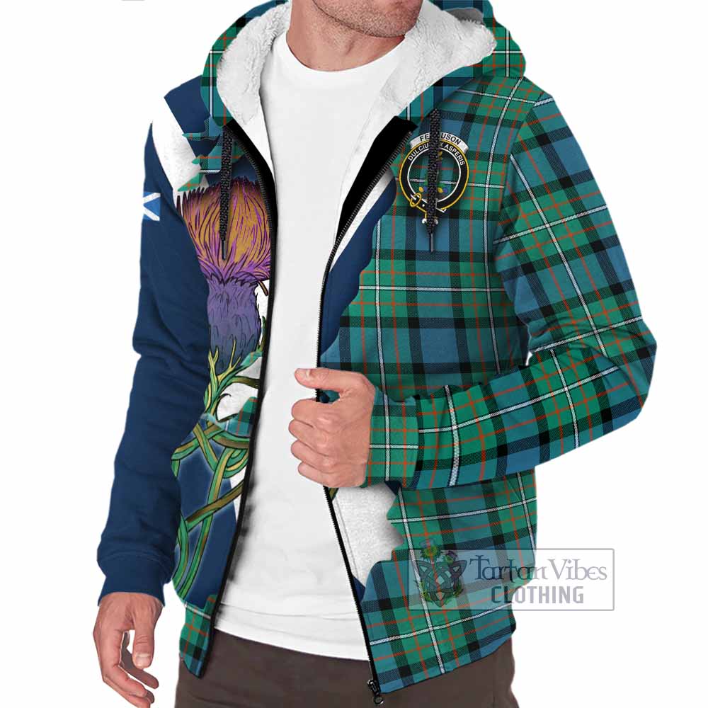 Tartan Vibes Clothing Ferguson (Fergusson) Tartan Family Crest Sherpa Hoodie Scottish Thistle Celtic Inspired