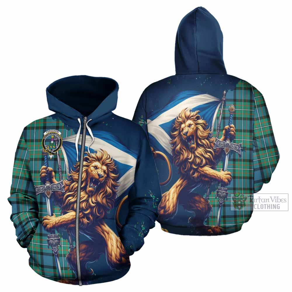 Ferguson (Fergusson) Tartan Family Crest Hoodie with Scottish Majestic Lion