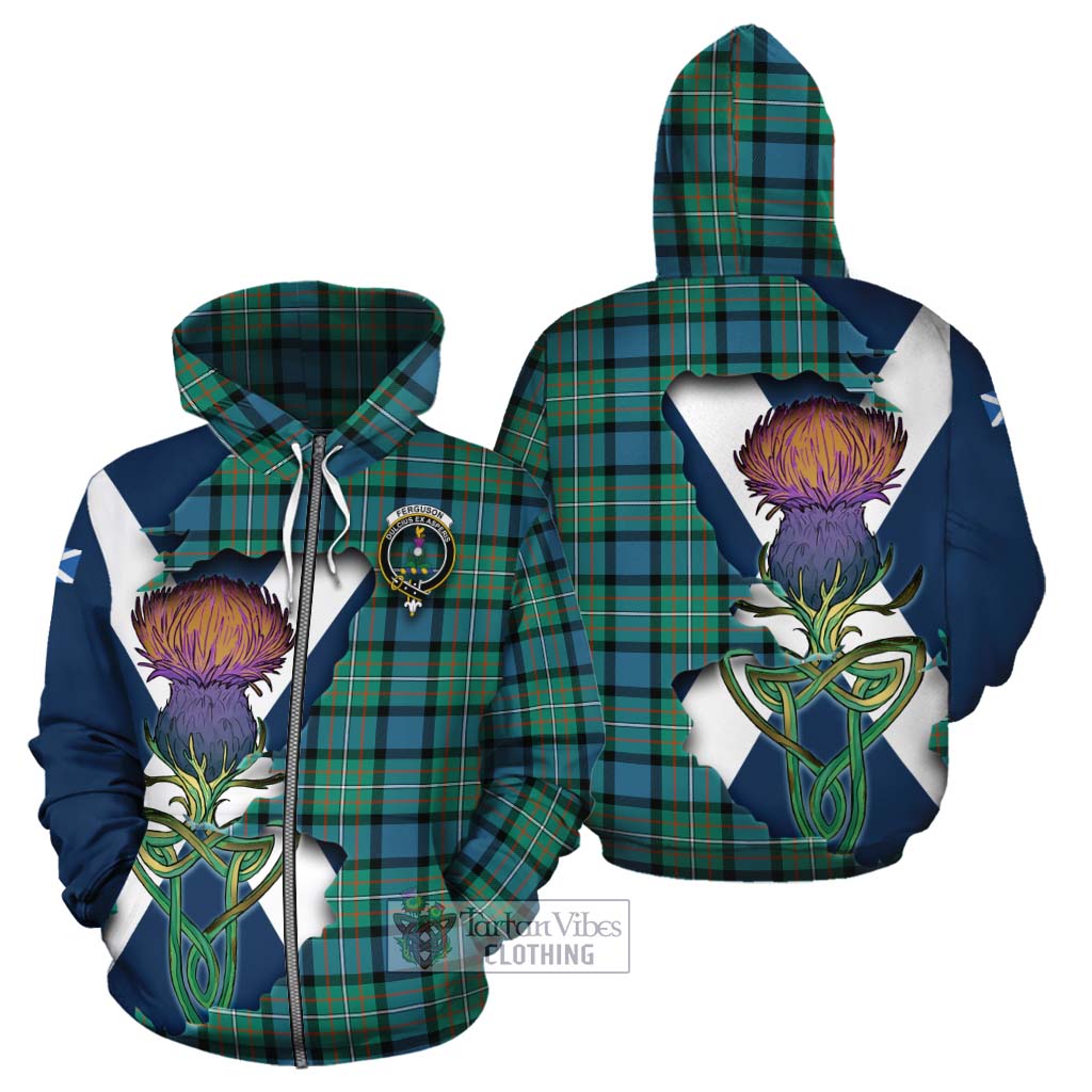 Tartan Vibes Clothing Ferguson (Fergusson) Tartan Family Crest Cotton Hoodie Scottish Thistle Celtic Inspired