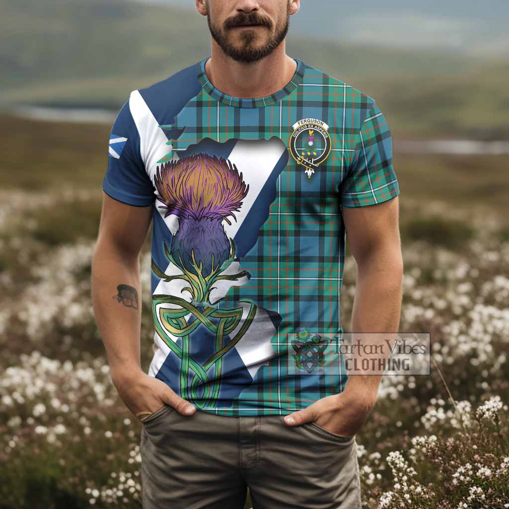 Tartan Vibes Clothing Ferguson (Fergusson) Tartan Family Crest T-Shirt Scottish Thistle Celtic Inspired