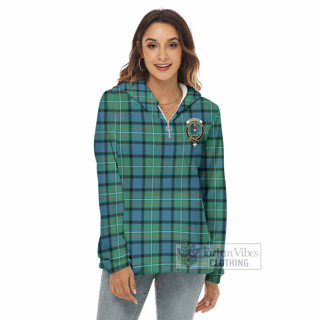 Tartan Vibes Clothing Ferguson (Fergusson) Tartan Crest Women's Borg  Half Zip Fleece Hoodie