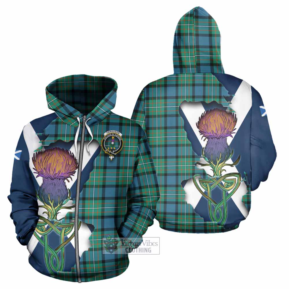 Tartan Vibes Clothing Ferguson (Fergusson) Tartan Family Crest Hoodie Scottish Thistle Celtic Inspired