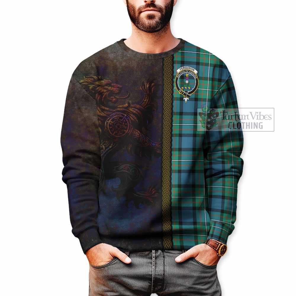 Tartan Vibes Clothing Ferguson (Fergusson) Tartan Family Crest Sweatshirt Alba Gu Brath Be Brave Lion Ancient Style