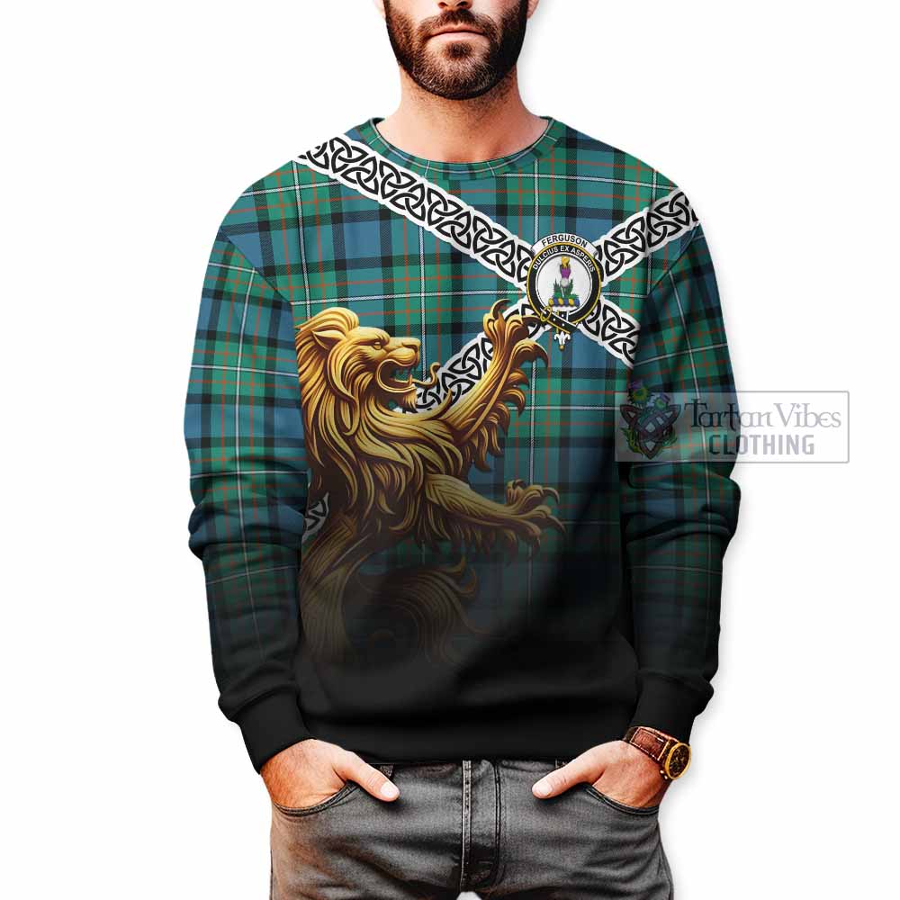 Tartan Vibes Clothing Ferguson (Fergusson) Crest Tartan Sweatshirt with Golden Lion Emblem Celtic Style