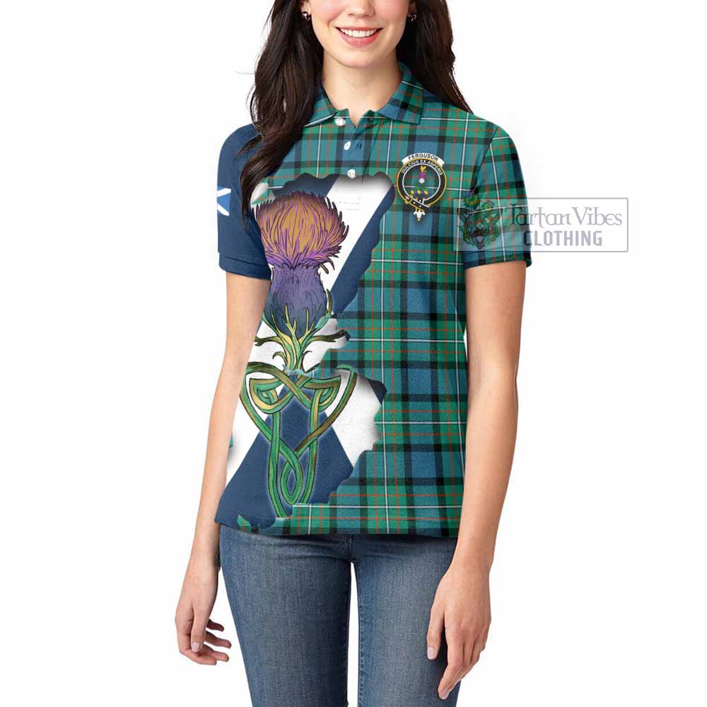 Tartan Vibes Clothing Ferguson (Fergusson) Tartan Family Crest Women's Polo Shirt Scottish Thistle Celtic Inspired
