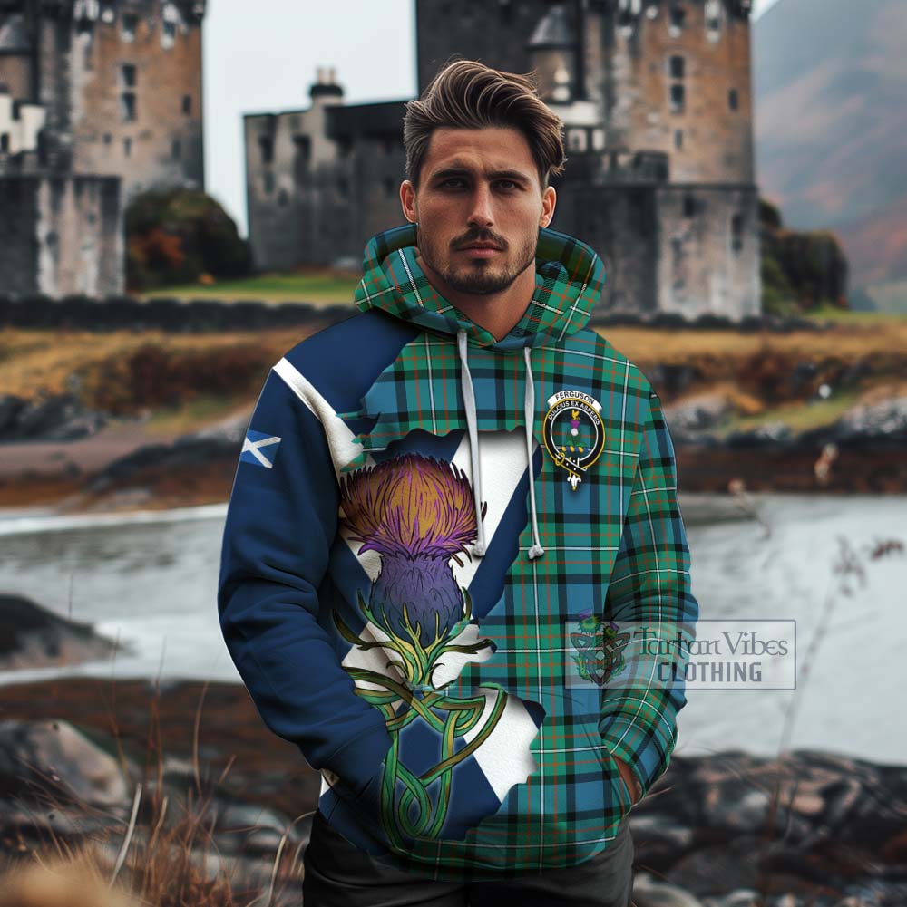 Tartan Vibes Clothing Ferguson (Fergusson) Tartan Family Crest Cotton Hoodie Scottish Thistle Celtic Inspired