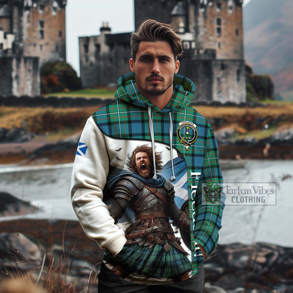 Tartan Vibes Clothing Ferguson (Fergusson) Crest Tartan Cotton Hoodie Inspired by the Freedom of Scottish Warrior