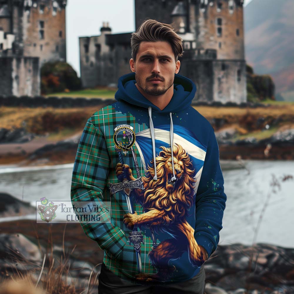 Tartan Vibes Clothing Ferguson (Fergusson) Tartan Family Crest Cotton Hoodie with Scottish Majestic Lion