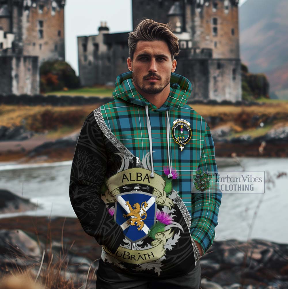Tartan Vibes Clothing Ferguson (Fergusson) Tartan Family Crest Cotton Hoodie Lion Rampant Royal Thistle Shield Celtic Inspired