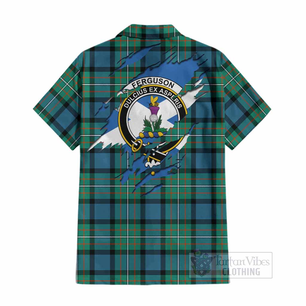 Ferguson (Fergusson) Clan Crest In Me Tartan Cotton Hawaiian Shirt Scotland Flag Style