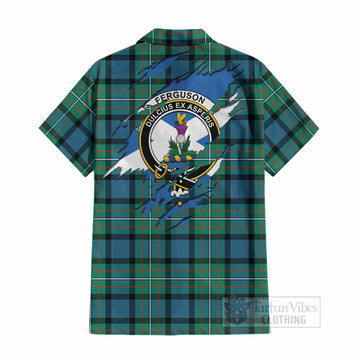 Ferguson (Fergusson) Clan Crest In Me Tartan Cotton Hawaiian Shirt Scotland Flag Style