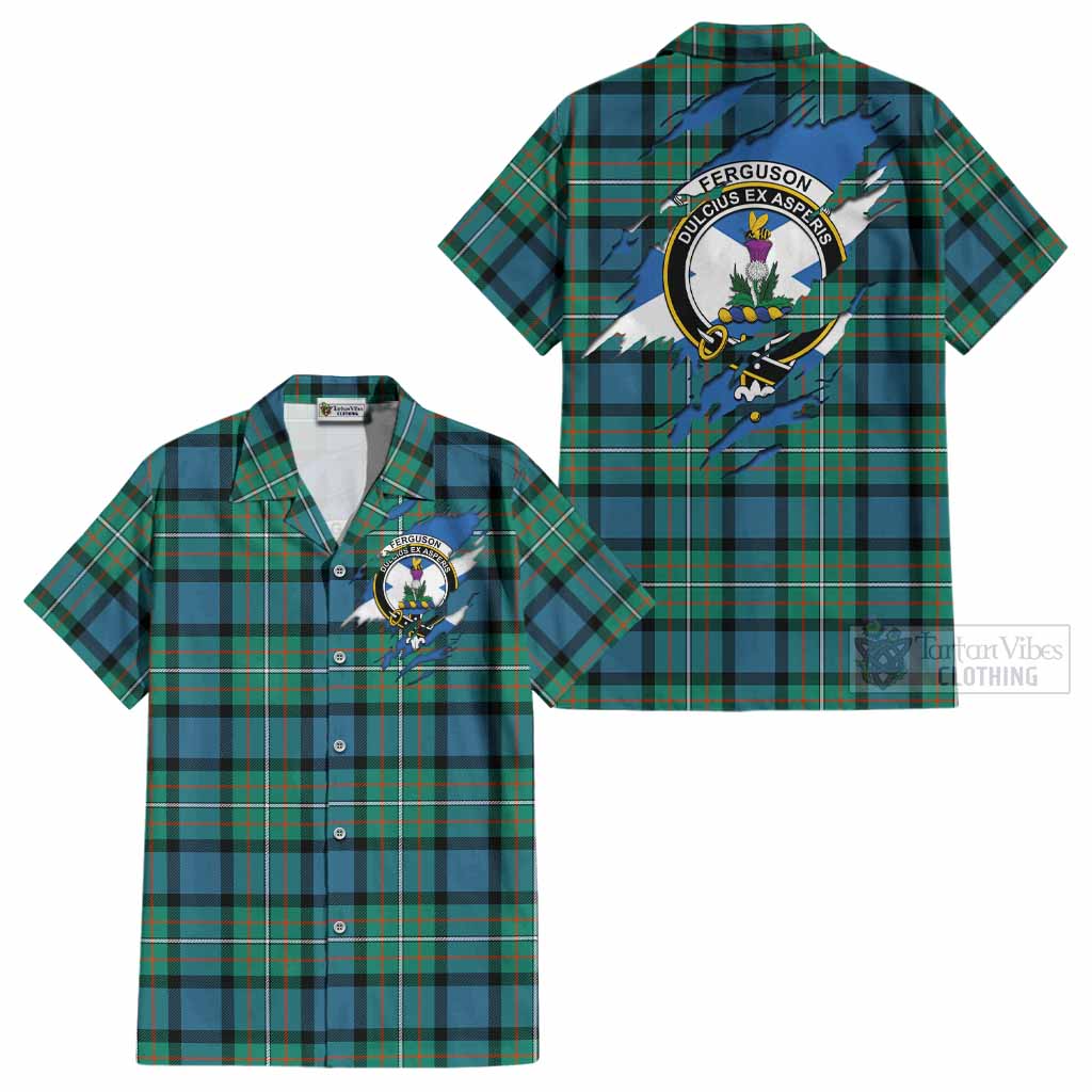 Ferguson (Fergusson) Clan Crest In Me Tartan Cotton Hawaiian Shirt Scotland Flag Style