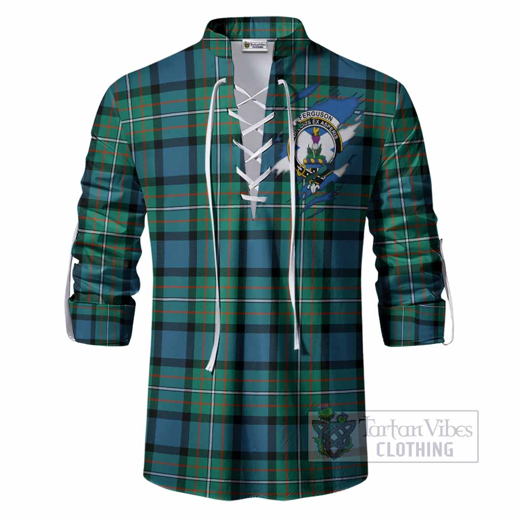 Ferguson (Fergusson) Clan Crest In Me Tartan Ghillie Shirt Scotland Flag Style