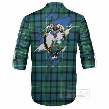 Ferguson (Fergusson) Clan Crest In Me Tartan Ghillie Shirt Scotland Flag Style