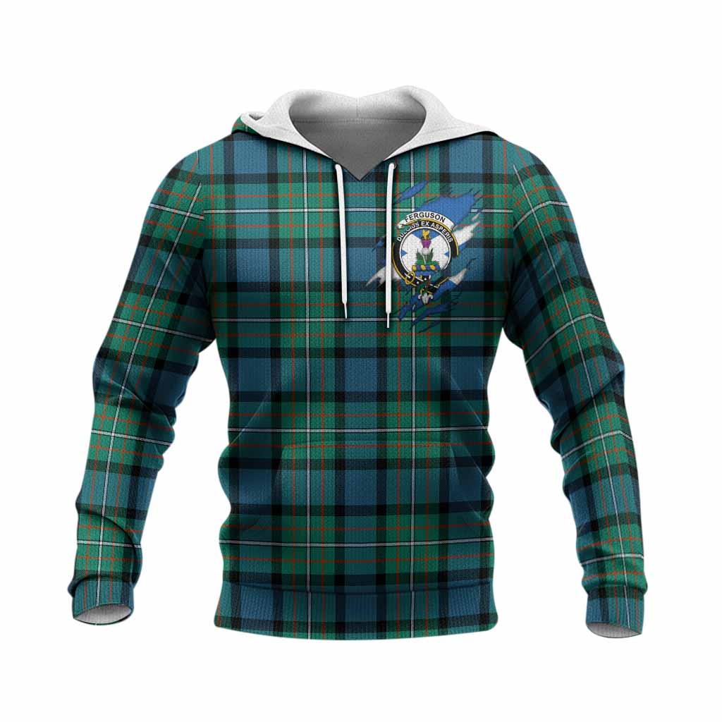 Ferguson (Fergusson) Clan Crest In Me Tartan Knitted Hoodie Scotland Flag Style