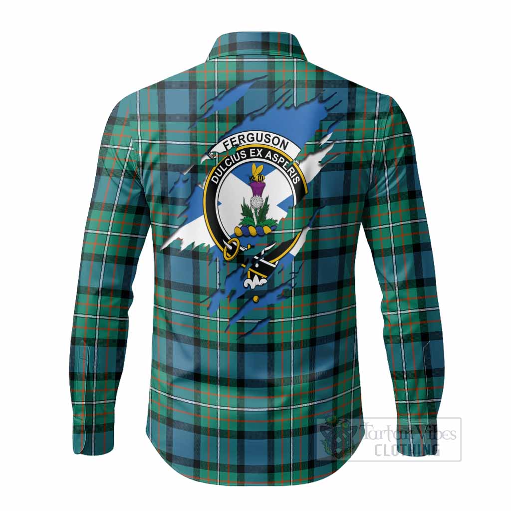 Ferguson (Fergusson) Clan Crest In Me Tartan Long Sleeve Button Shirts Scotland Flag Style