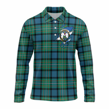 Ferguson (Fergusson) Clan Crest In Me Tartan Long Sleeve Polo Shirt Scotland Flag Style