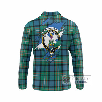 Ferguson (Fergusson) Clan Crest In Me Tartan Long Sleeve Polo Shirt Scotland Flag Style