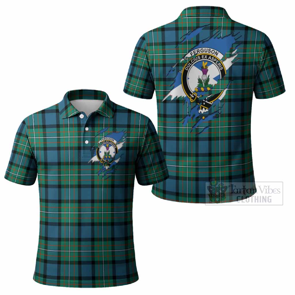Ferguson (Fergusson) Clan Crest In Me Tartan Polo Shirt Scotland Flag Style