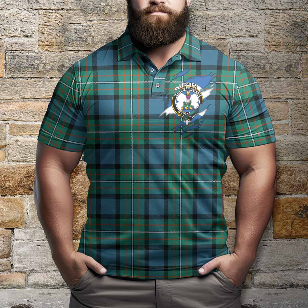 Ferguson (Fergusson) Clan Crest In Me Tartan Polo Shirt Scotland Flag Style