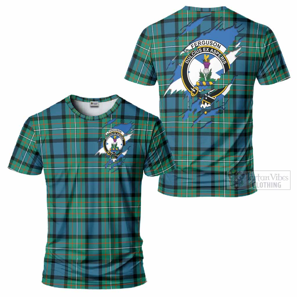 Ferguson (Fergusson) Clan Crest In Me Tartan T-Shirt Scotland Flag Style