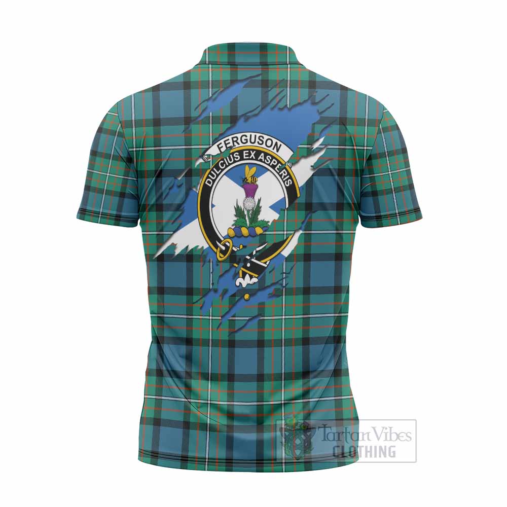 Ferguson (Fergusson) Clan Crest In Me Tartan Zipper Polo Shirt Scotland Flag Style