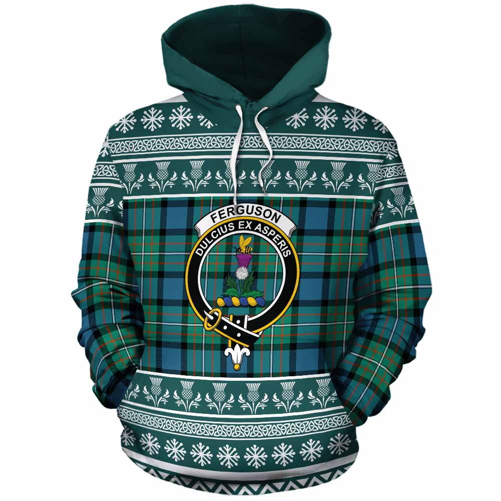 Ferguson (Fergusson) Clan Tartan Christmas Cotton Hoodie with Family Crest - Tartan Vibes Clothing