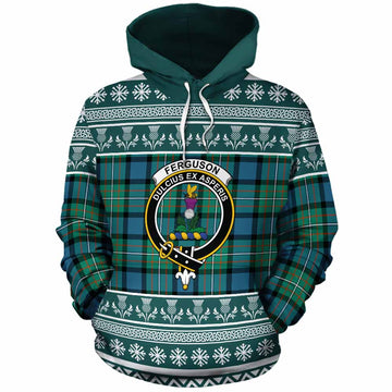Ferguson (Fergusson) Clan Tartan Christmas Cotton Hoodie with Family Crest