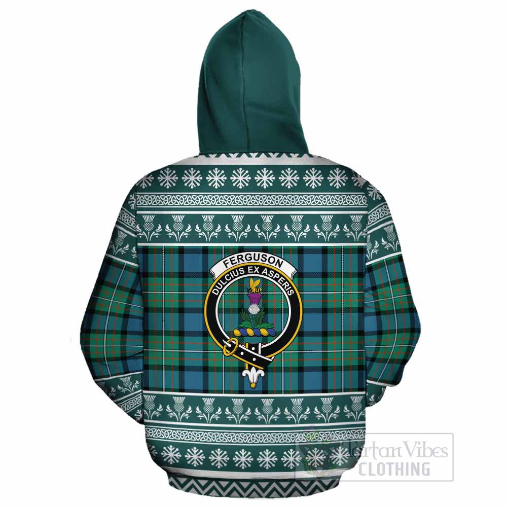 Ferguson (Fergusson) Clan Tartan Christmas Cotton Hoodie with Family Crest - Tartan Vibes Clothing